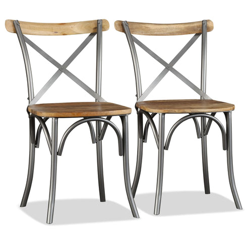 Swen Studio -  Dining Chairs 6 pcs Solid Mango Wood and Steel Cross Back